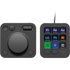 Logitech MX Creative Console, programmējama tastatūra ar 9 pielāgojamiem LCD taustiņiem un vadības elementiem grafiskajam dizainam, video rediģēšanai, fotografēšanai, lietošanai ar Adobe, Zoom, Spotify un citiem rīkiem - grafīts