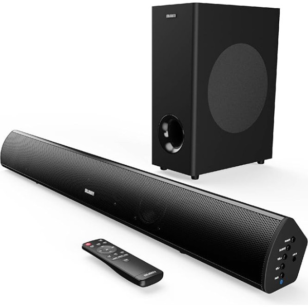 Majority Teton Plus Bluetooth Soundbar TV ierīcēm, 180 W 2.1 mājas kinozāles skaņas sistēma televizoriem ar bezvadu 5,25 collu zemfrekvences skaļruni, HDMI ARC ieeju, pielāgotu ekvalaizeru un tālvadības pulti