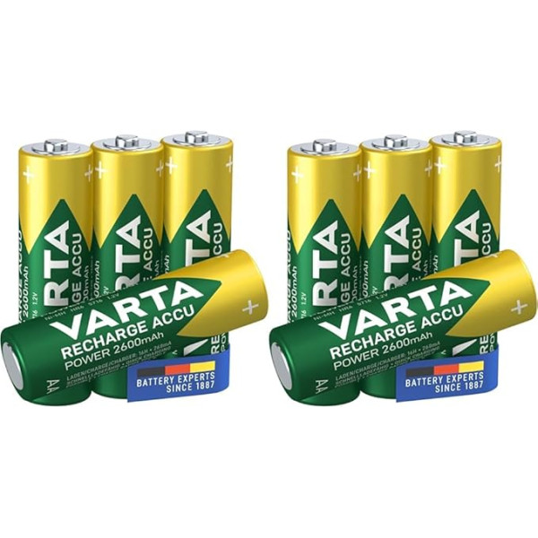 VARTA AA uzlādējamas baterijas, uzlādējamas baterijas, baterija, 2600 mAh NI-MH, bez atmiņas efekta, uzlādētas, gatavas lietošanai, iepakojumā 4 gab.