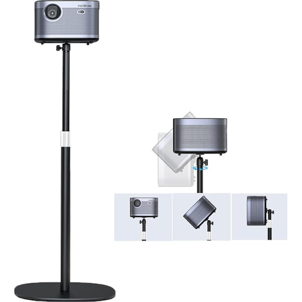 POLESTO Metālisks projektora statīvs, smags metāla statīvs ar metālisku pamatni, 50-125 cm, 360° pagriežams, stabila slodze, saderīgs ar projektoru kamerām, mobilo tālruņu turētājiem, grīdas statīvs