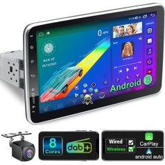 Android 13 Auto radio ar navigāciju 10 collu ekrāns Iebūvēts DAB+ bezvadu Carplay un bezvadu Android auto 1 DIN auto radio Touch displejs ar Bluetooth 8 Core 4G + 64G WiFi 4G GPS AM/FM RDS Reversing