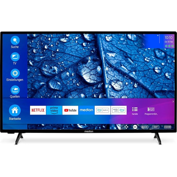 MEDION P14057 (MD 30019) 100,3 cm (40 collu) Full HD televizors (Smart TV, HDR, Netflix, Prime Video, PVR, Bluetooth, trīs uztvērēju uztvērējs)