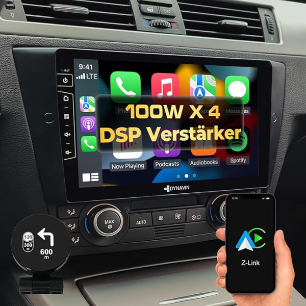 DYNAVIN Android auto radio ar satelītnavigāciju BMW 3. sērijas E90 E91 E92 E93 bez I-Drive; 9 collu radio ar bezvadu Carplay un Android Car | Head-up displejs | Ietver DAB+; D9-E90 Premium Flex