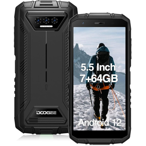 DOOGEE S41 Pro āra mobilais tālrunis bez līguma ar 7 GB RAM un 64 GB ROM/1 TB TF, 6300 mAh, 5,5 collu HD displejs, 4G Dual SIM, āra viedtālrunis, 13 MP kamera, Android 12, IP68 viedtālrunis, NFC,