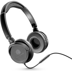 Music Sound Over Ear Basic Wired Headphones | austiņas uz ausīm, salokāms galvas lakats ar 1,2 m nesajaucamu kabeli un iebūvētu mikrofonu - 3,5 mm jack savienojums - melnas krāsas