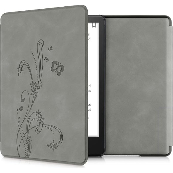 kwmobile Korpuss saderīgs ar Amazon Kindle Paperwhite (11. paaudze - 2021) - Mākslīgās ādas vāciņš - Vine Butterfly Grey