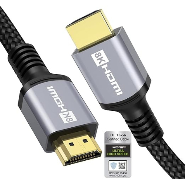 Anhuicco HDMI 2.1 kabelis 8K 4K Sertificēts 6 metri 48Gbps 10K 30Hz 8K 60Hz 4K 120Hz ALLM VRR FreeSync Dolby ARC eARC HDR10+ HDCP 2.3 Atbalsta PS5 Xbox Soundbar Real 8K TV