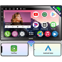 ATOTO A6PP 4G + 64G Android auto radio Double Din, 7 collu 1280 x 720 QLED skārienjūtīgais ekrāns, iebūvētas video ierīces, Dual Bluetooth, Wireless CarPlay un Android Car, WiFi/BT/USB pieslēgšana, MirrorLink,