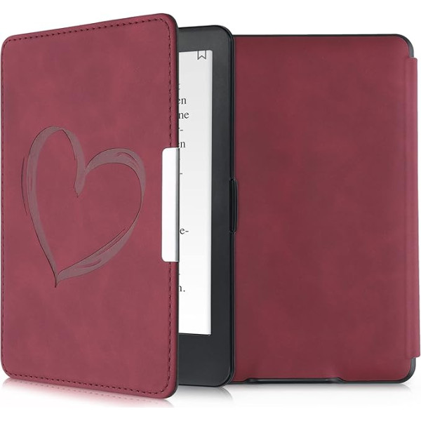 kwmobile Aizsargvāciņš saderīgs ar Amazon Kindle Paperwhite - mākslīgās ādas vāciņš (modeļiem līdz 2017. gadam) - Heart Brush Dark Red