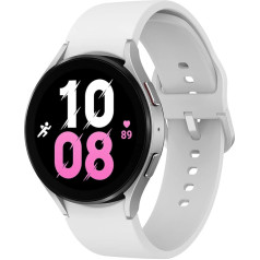 Samsung Galaxy Watch5 viedpulkstenis, veselības monitorings, sporta pulkstenis, ilgs akumulatora darbības laiks, Bluetooth, 44 mm, sudraba krāsā, pagarinājums ar 1 gada garantiju [izņemot Amazon] - versija FR