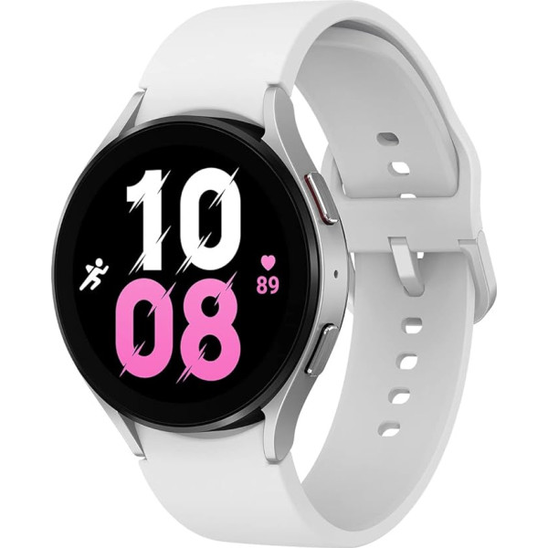 Samsung Galaxy Watch5 viedpulkstenis, veselības monitorings, sporta pulkstenis, ilgs akumulatora darbības laiks, Bluetooth, 44 mm, sudraba krāsā, pagarinājums ar 1 gada garantiju [izņemot Amazon] - versija FR