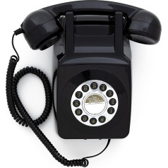 GPO 746WALL Retro Festznetztelefon mit Drucktasten zur Wandmontage mit authentischer Klingelton, Schwarz