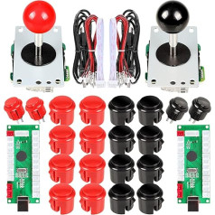 EG STARTS 2 Spieler Arcade Spiel Kit Teil USB Pc Joystick für Mame Spiel DIY Null Verzögerung USB Encoder + 2x 5pin 8 Way Stick + 20 Drucktasten Rot + Schwarz Komplekti Atbalsta Windows & Raspberry Pi