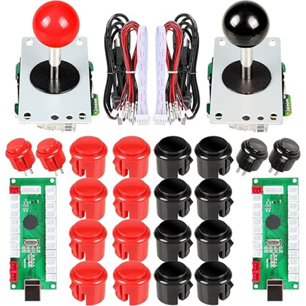 EG STARTS 2 Spieler Arcade Spiel Kit Teil USB Pc Joystick für Mame Spiel DIY Null Verzögerung USB Encoder + 2x 5pin 8 Way Stick + 20 Drucktasten Rot + Schwarz Komplekti Atbalsta Windows & Raspberry Pi