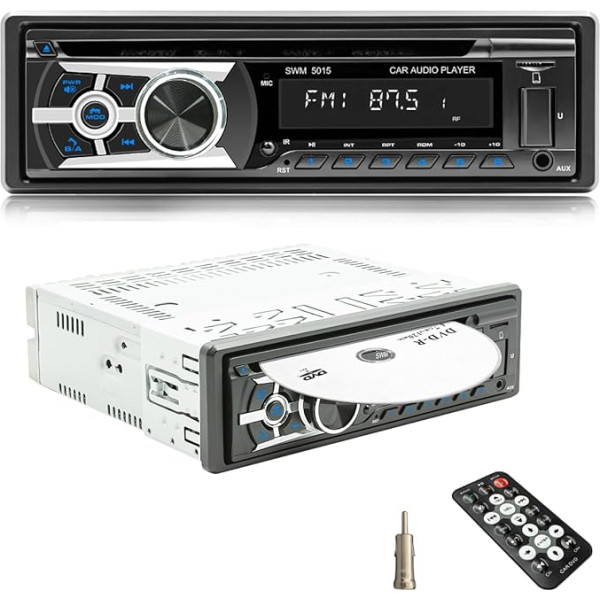 iFreGo autoradio ar CD Bluetooth brīvroku komplektu, Bluetooth 1 DIN autoradio, USB/TF/MP3 atskaņotājs/AUX in, FM/AM autoradio, RDS, RCA, automātiskās meklēšanas funkcija, 60 W x 4, ātrās uzlādes funkcija