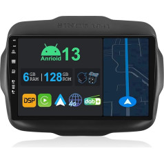 YUNTX 9 collu Android 13 autoradio ar satelīta navigāciju Jeep Renegade 2015-2018 | Octa Core | 6GB 128GB | Iebūvēts 4G LTE | CarPlay & Android Car | DSP | DAB | QLED | Dual Band WiFi | Bluetooth 5.0 | GPS