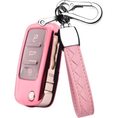 HIBEYO Flip Key Auto atslēgu futrālis piemērots VW atslēgu futrālim silikona aizsargvāciņš VW Golf Beetle Polo Transporter, Skoda Superb, Seat Leon tālvadības atslēgas korpusam rozā krāsā