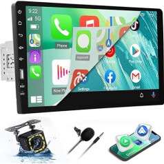 1 DIN auto radio ar ekrānu ar Carplay un Android Car - 9 collu skārienjūtīgais ekrāns Carplay radio ar ekvalaizeru, Mirror Link, Bluetooth, FM radio, SWC + atpakaļgaitas kamera