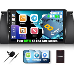 4G + 64G CAMECHO Android 13 auto radio BMW 5 E39 E53 M5 X5 (1996-2007) ar Carplay Android auto navigācijas sistēmu, 8 kodolu, Double DIN auto radio ar 9 collu ekrānu, Bluetooth FM/RDS Mirror Link DSP