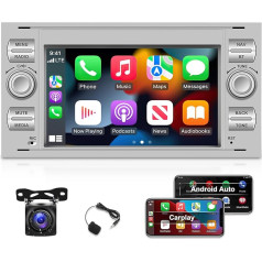 Android autoradio priekš Ford Fiesta Transit Focus Fusion Mondeo Kuga Galaxy C-Max S-Max Connect ar Wireless CarPlay un Android Car, WiFi, GPS + AHD aizmugures skata kamera