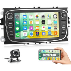 Android autoradio priekš Ford Focus ar GPS CAMECHO 7 collu kapacitatīvais skārienjūtīgais ekrāns Double DIN auto radio ar Bluetooth/USB/WiFi/FM/EQ atpakaļgaitas kameru priekš Ford Mondeo S-Max C-Max Galaxy + CANBUS