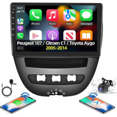 NHOPEEW 2+64G Android auto radio Peugeot 107 / Citroen C1 / Toyota Aygo 2005-2014 - 10,1 collu skārienjūtīgais ekrāns ar Carplay un Android Car - WiFi GPS SWC + atpakaļgaitas kamera un mikrofons