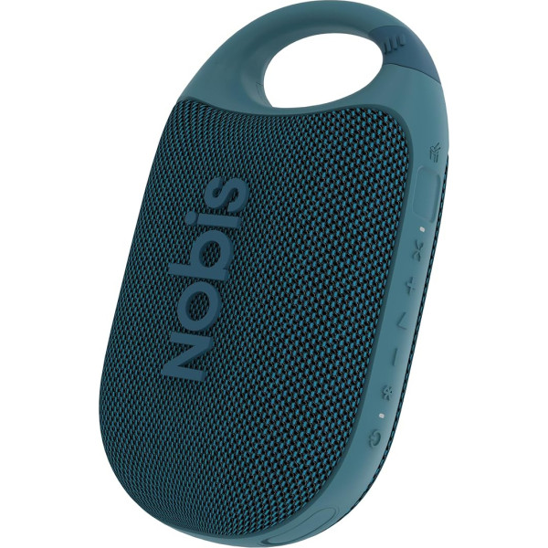 NOBIS Clip N1 portatīvais Bluetooth skaļrunis ar lietotni, ritma režīms, līdz 24 stundām atskaņošanas laika, IP68 ūdensizturīgs, BT 5.3, HD skaņa, stereo pārī, pielāgots ekvalaizers, lieliski piemērots lietošanai ārpus telpām (zils)