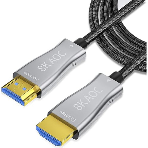 Aieloar HDMI optiskās šķiedras kabelis 20 m, HDMI 2.1 optiskās šķiedras kabelis 8K/60Hz 48Gbps ātrgaitas UHD optiskās šķiedras HDMI kabelis