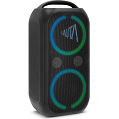 TechniSat Lauta Wummsbox portatīvais Bluetooth skaļrunis ar LED gaismas efektiem (Bass Boost, True Wireless Stereo, 12 stundu akumulatora darbības laiks, IPX4 aizsardzība pret šļakatām, 80 W RMS jauda)