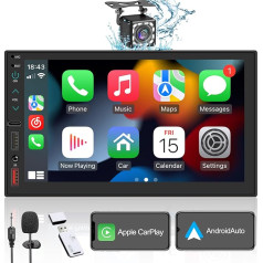 7 collu autoradio ar ekrānu ar Carplay, Android Car, Bluetooth, Mirror Link, RDS/FM/AM/GPS satelītnavigācijas sistēma, HD kapacitatīvais skārienjutīgais skārienjutīgais ekrāns, ūdensizturīga aizmugures kamera, uzlādes pieslēgvietas, audio uz