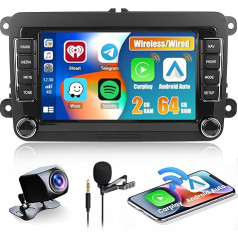 [2+64G] Hikity Auto Radio Android ar satelīta navigāciju VW Golf 5 6 Polo Skoda Passat Radio, 7 collu Touch Display Wireless Carplay Android auto radio ar ekrānu GPS WiFi Bluetooth FM atpakaļgaitas kamera