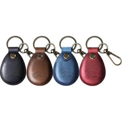 Premium Case for AirTag with Genuine Leather Keyring, Airtag Pendant, Slēptas Case for Apple Air Tag [Pack of 4 - Red + Black + Blue + Dark Brown 2.0]