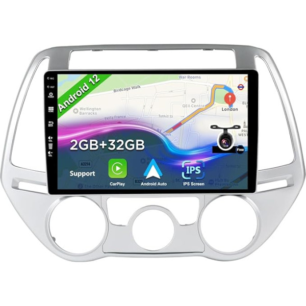 BXLIYER Android 12 auto radio Hyundai I20 (2012-2014) - Brīva atpakaļgaitas kamera - 2G + 32G - IPS 9 collu 2 DIN - DAB stūres vadība WiFi Carplay Android auto Bluetooth DSP