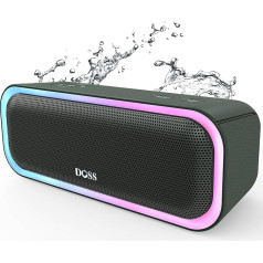 DOSS SoundBox Pro Bluetooth skaļrunis, 20 W stereo skaņa, īpaši basi, IPX6 ūdensnecaurlaidīgs, 20 stundu akumulators, krāsains apgaismojums, Bluetooth kaste ārā, pludmalē, mājās, dārzā - ciprese zaļa