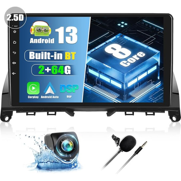 CAMECHO 2+64G 8 kodolu 9 collu autoradio Mercedes Benz C klases W204 S204 2006-2011 automašīnai ar atpakaļgaitas kameru, bezvadu Carplay Android 13 Bluetooth radio ar GPS navigāciju WiFi FM/RDS Android Car