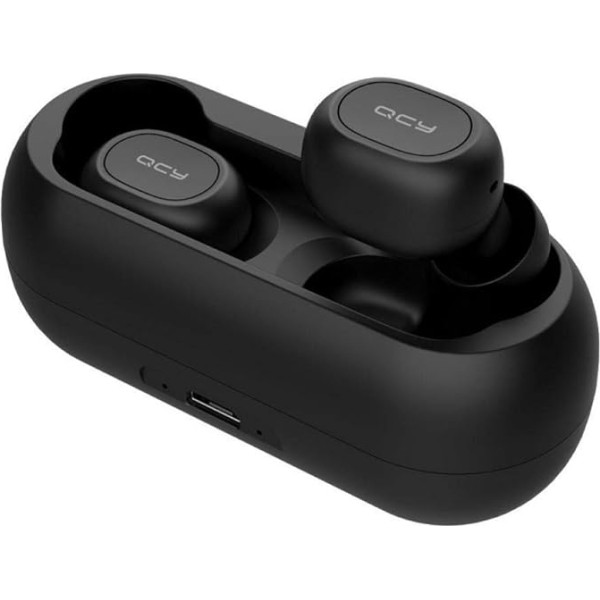 QCY T1C Bluetooth austiņas bezvadu austiņas In-Ear ar ātrās uzlādes lodziņu, 25 stundu darbības laiks, HiFi Stereo, HD mikrofons, IPX5 ūdensizturīgas sporta austiņas visiem viedtālruņiem, melnas, 2022 g.