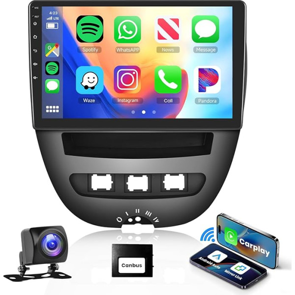 Podofo Carplay auto radio Peugeot 107/Citroen C1/Toyota Aygo, 10,1 collu skārienjūtīgais ekrāns, auto radio 2G + 64G ar bezvadu A-pple Carplay Android Car, Bluetooth/Mirror Link/GPS/WiFi/FM/RDS/SWC +