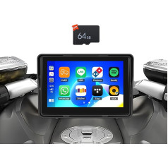 OiLiehu Motociklu pārnēsājamais auto radio ar ekrānu Bezvadu CarPlay un Android Car, 5 collu IPS IP68 ūdensizturīgs skārienjutīgais ekrāns ar Bluetooth/Mirror Link/AirPlay/EQ + 64G TF karte