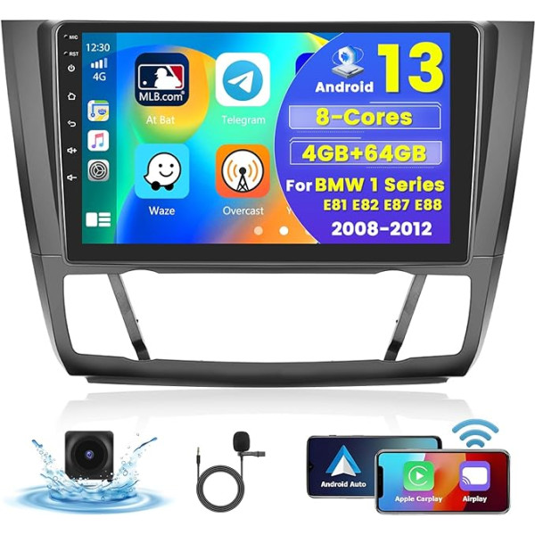 [8Cores 4G + 64G] Hikity Auto Radio Android 13 BMW 1 Series E87 E88 E88 E81 E82 2008-2012 9 collu Touch Display Auto Radio ar 1280 x 720 pikseļu 32EQ FM RDS Wireless Carplay Android Auto navigācija WFI