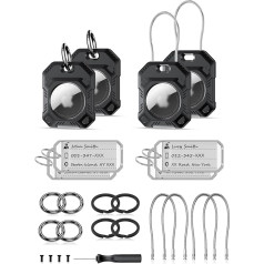 PROfezzion Airtag turētājs Airtag futrālis ar atslēgu gredzenu gredzeniem, kabeli un etiķetēm mājdzīvnieku somai, kas paredzēta mājdzīvnieku kakla siksnām, auto atslēgām, elektromobiļiem, bagāžas somām, kas paredzētas Airtag GPS sekotā