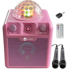 N-Gear DISCO410 Karaoke un ballīšu Bluetooth skaļrunis ar disko bumbu, mikrofonu un barošanas bankas funkciju, rozā krāsā