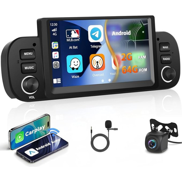 [2+64GB] Inefala 6,2 collu bezvadu Carplay autoradio Fiat Panda 2013-2020 Radio Android 13 ar ekrānu, Android Car, FM/RDS/Navi, Bluetooth, WiFi, USB/MIC, stūres vadība + atpakaļgaita