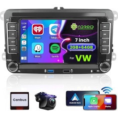 Hikity 2G 64G 7 collu auto radio navigācija VW Golf Passat Polo Skoda Seat Caddy Touran Bezvadu Android Car Carplay 2Din Android 13 auto radio ar GPS Bluetooth WiFi RDS HI-FI FM 2USB SWC atpakaļgaitas sistēma