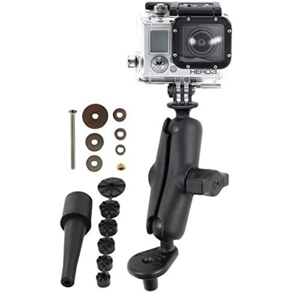 Ram Mounts UNPKD RAM STEM Mount GO PRO motocikla dakšas stiprinājums, RAM-B-176-GOP1U (motocikla dakšas stiprinājums ar universālu rīcības kameras adapteri, kamera, aktīvs turētājs, motocikls, melns)