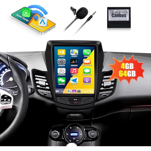 CAMECHO 8 Core 4G + 64G Android 13 Auto radio Ford Fiesta 2012 2013 2014 2015 ar navigācijas sistēmu Carplay Android Car, 9,7 collu auto radio Touch Display ar Bluetooth RDS/FM WiFi y USB