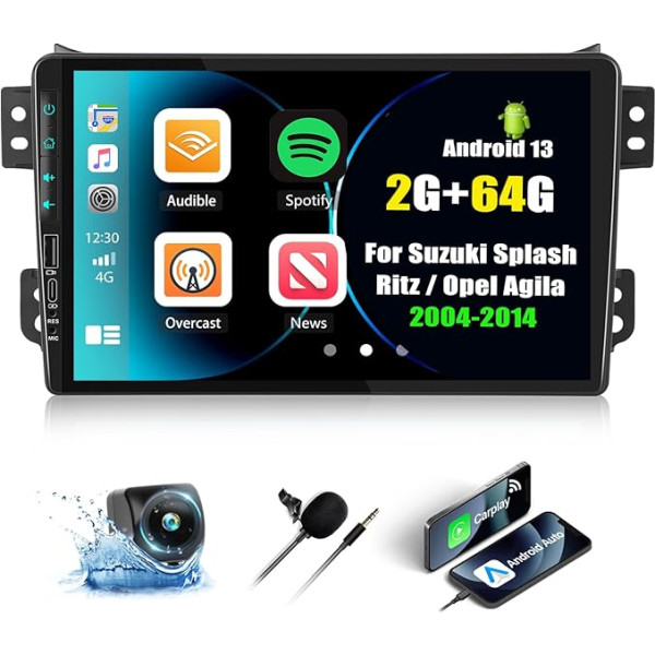 CAMECHO 2+64G Andeoid 13 Wireless Carplay Auto Radio priekš Suzuki Splash Ritz/Opel Agila 2004-2014, 9