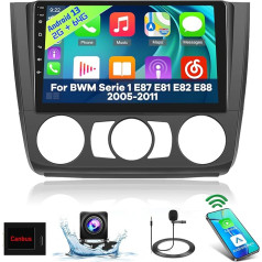 [2+64G] Android 13 auto radio BMW Series 1 E87 E81 E82 E88 2004-2012 ar Wireless Carplay & Android Car, 9 collu skārienjūtīgais ekrāns ar WiFi GPS Mirror Link DSP FM/RDS radio + AHD aizmugures skats