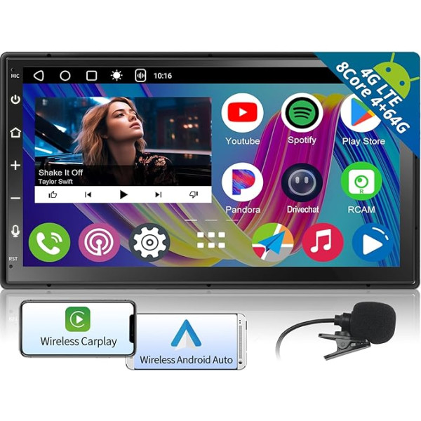 RevcarX Android Double DIN auto radio, 7 collu DAB radio skārienekrāns, 4G LTE, 4G + 64G bezvadu Carplay un Android Car, Dual BT, WiFi/BT/USB pieslēgšana, Mirror Link