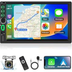 Podofo Auto radio 2 DIN ar bezvadu Apple Carplay Android Car, 7 collu skārienjūtīgais ekrāns Auto Stereo Radio Double DIN ar Bluetooth, atpakaļgaitas kamera, Mirror Link/FM Radio/SWC/AUX-in/Remote Control