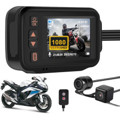 CAMECHO priekšējā un aizmugurējā kamera IP65 ūdensnecaurlaidīga dubultā kamera motorsportam/motocikliem/UTV/ATV un golfa ratiņiem, 2'' HD kamera ar G-sensoru/ieraksta cilpu/32GB TF karte/transportlīdzekļa ierakstītājs